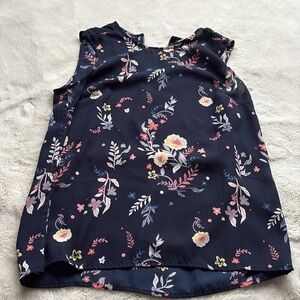 Twik Floral Sleeveless Blouse | Navy Zip Back Tank Top Size Small